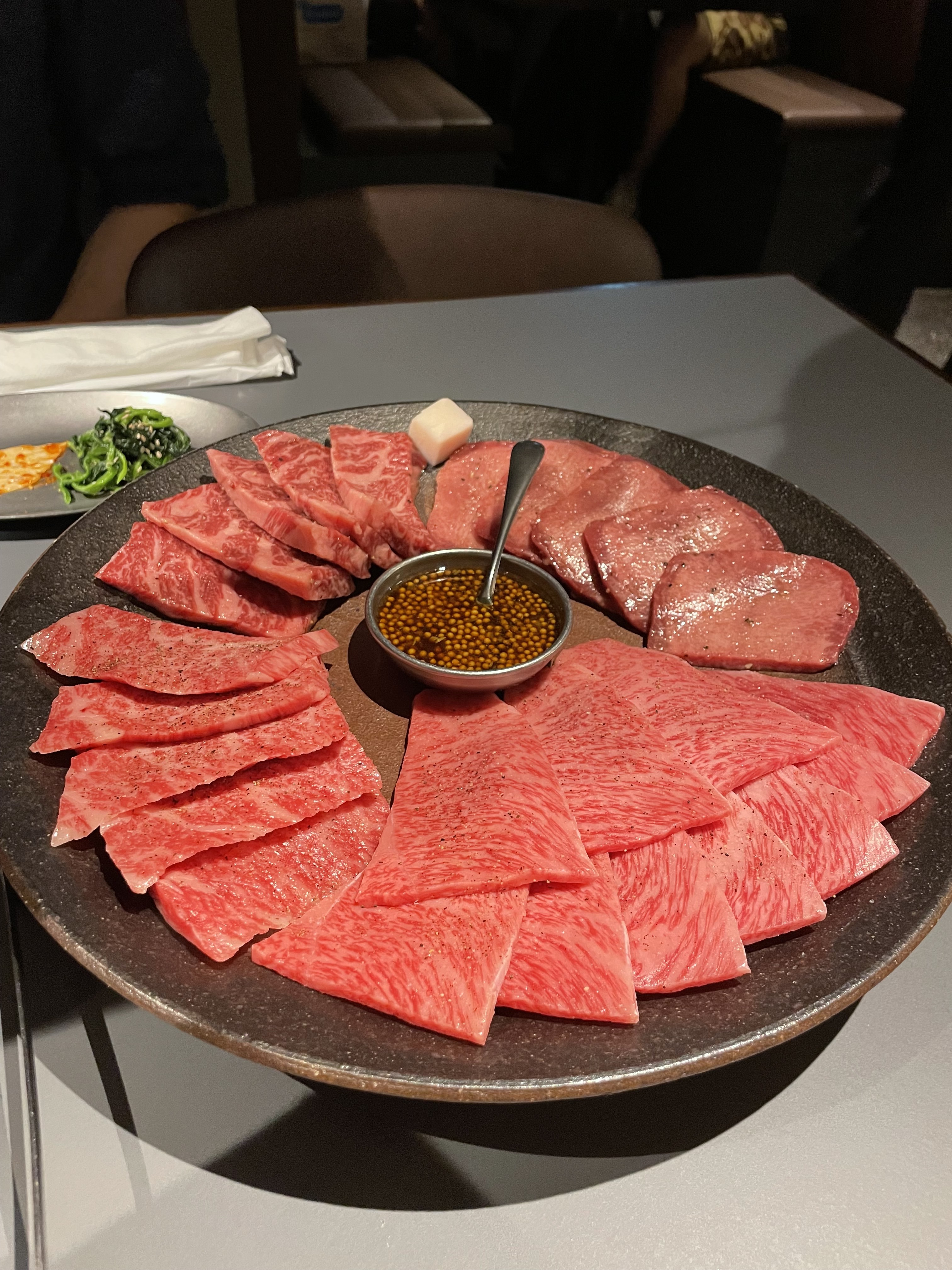 Premium A5 wagyu yakiniku platter on Tokyo food tour