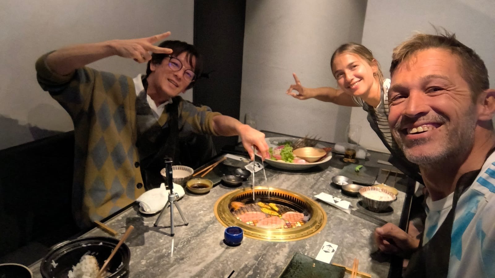 Guests enjoying premium yakiniku with private tour guide Mao in Tokyo