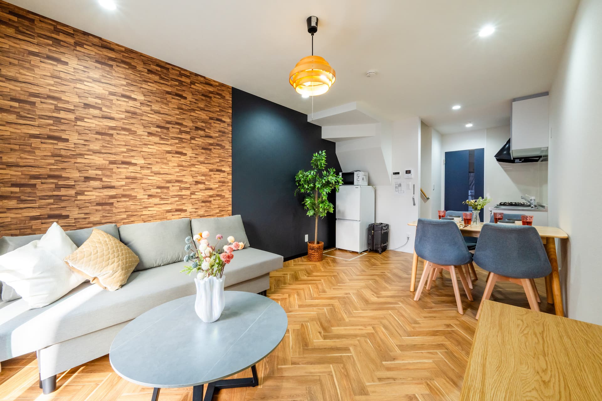 Living and dining area at Namba East apartment Osaka